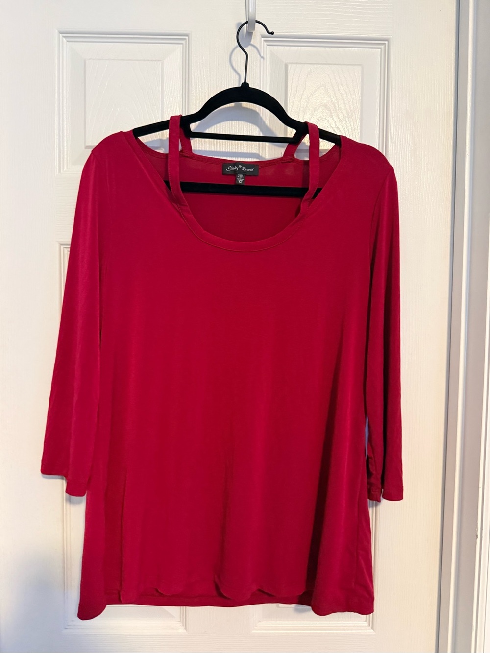 Slinky Brand Red Long Sleeve Scoop Neck Top